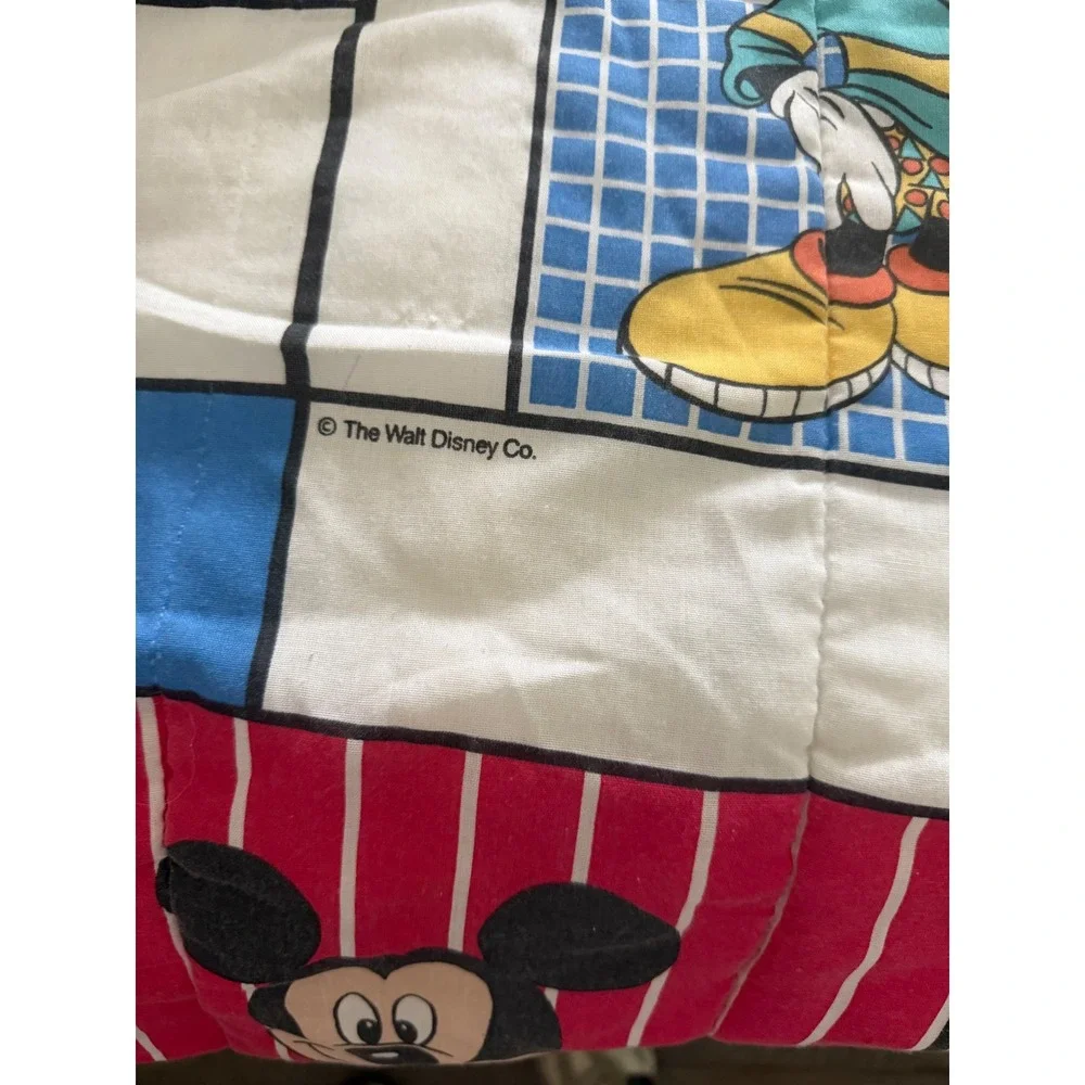 2 Vintage 90s Mickey Mouse Disney Comforter Colorful Retro Grid Print twin